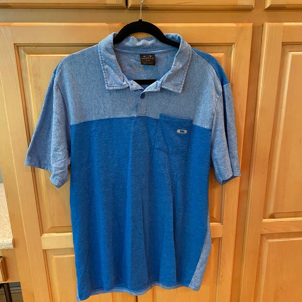 OAKLEY ATHLETIC GOLF POLO SHIRT Size Men's L Blue Two Tone